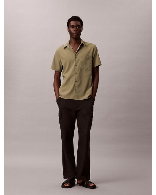 Calvin Klein Green Seersucker Short Sleeve Shirt for men
