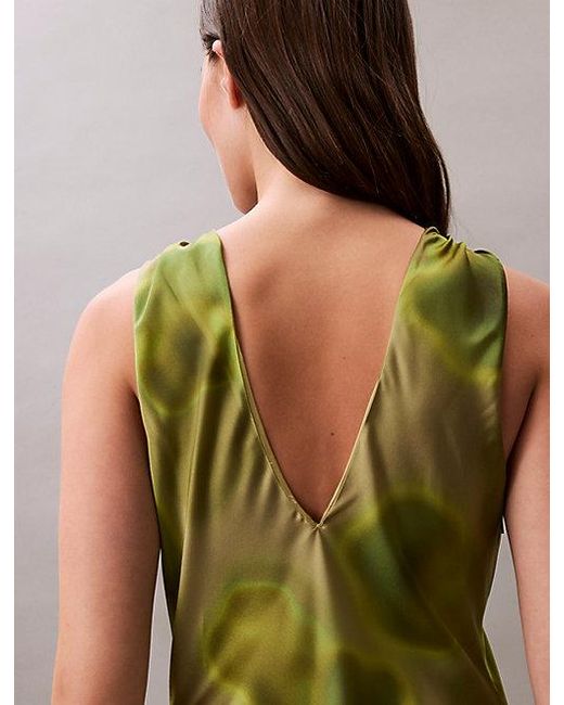 Calvin Klein Green Crushed Satin Floral Midi Dress