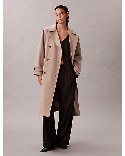 Calvin Klein Natural Classic Cotton Blend Long Trench Coat
