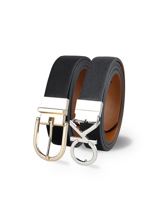 Calvin Klein Gray Monogram Logo And Round Buckle Reversible Belt Set