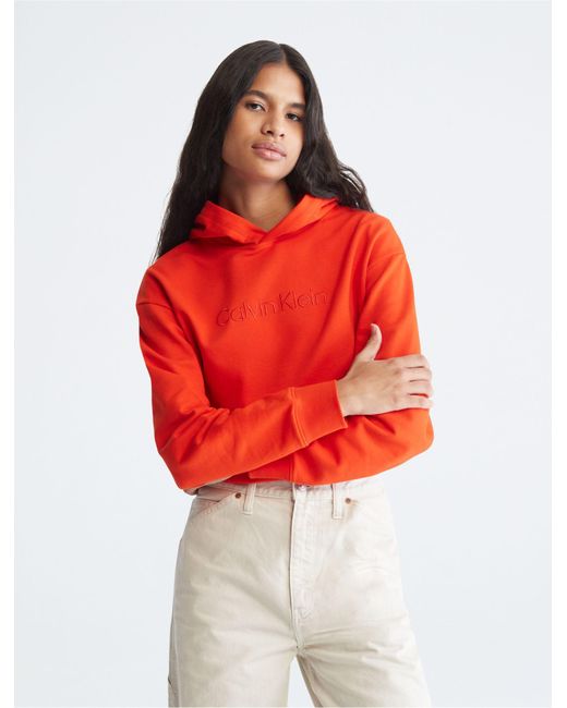 Calvin Klein Relaxed Fit Standard Logo Hoodie in Red | Lyst