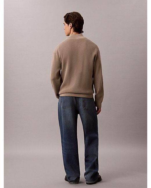 Calvin Klein Brown Jeans Cotton Waffle Half Zip Jumper for men