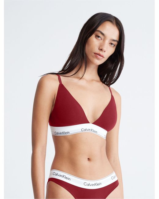 Calvin Klein Modern Cotton Lightly Lined Triangle Bralette in Red | Lyst