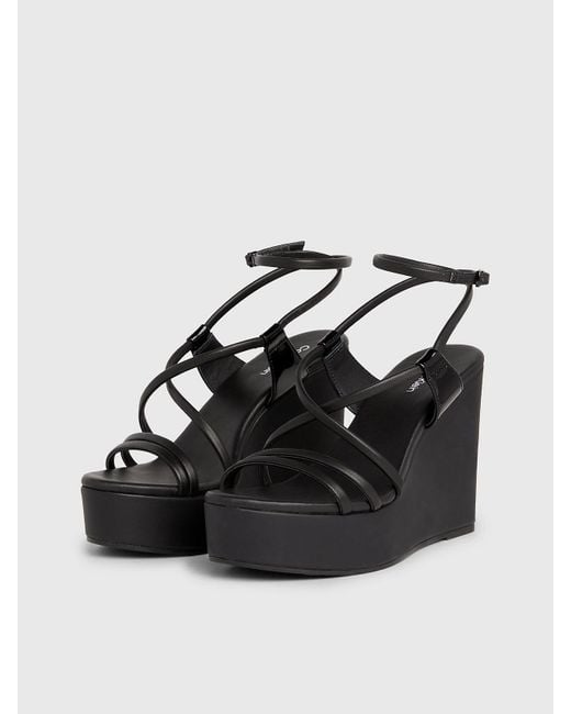 Calvin Klein Black Leather Wedge Sandals