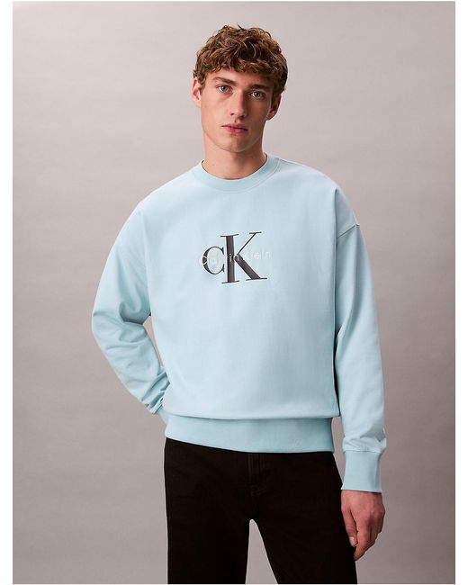 Calvin Klein Gray Calvin Klein Premium Terry Monogram Logo Relaxed Sweatshirt for men