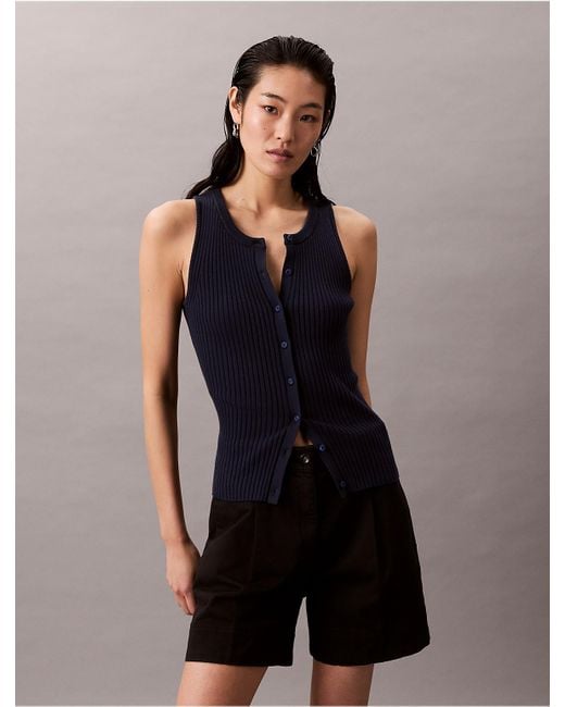 Calvin Klein Black Calvin Klein Smooth Cotton Rib Sweater Tank