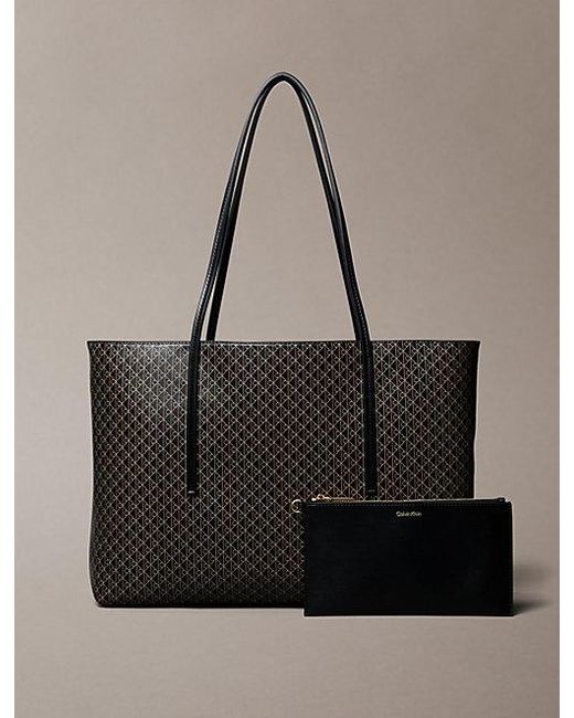 Calvin Klein Black Coated Emblem Logo Tote Bag With Pouch