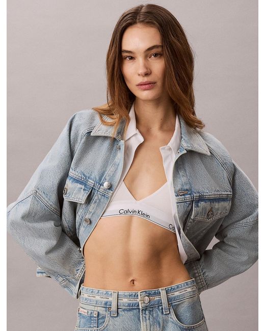 Calvin Klein Gray Boxy Logo Tape Denim Jacket