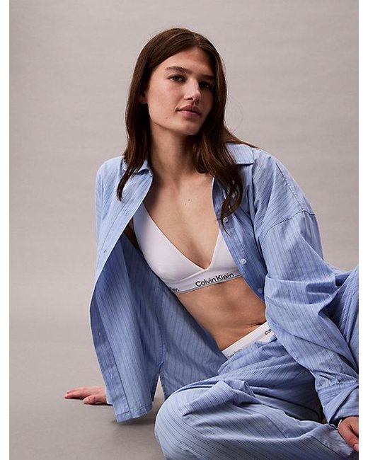 Calvin Klein Blue Pyjama-Button-Down-Hemd Aus Baumwolle-Popeline
