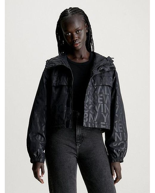 Calvin Klein Black Jacke mit Kapuze und Allover-Logo