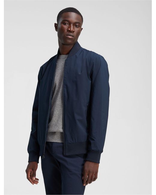 Calvin Klein Matte Bomber Jacket in Blue for Men | Lyst