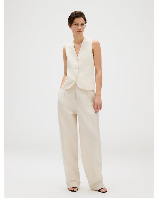 Calvin Klein White Relaxed Linen Pleated Trousers