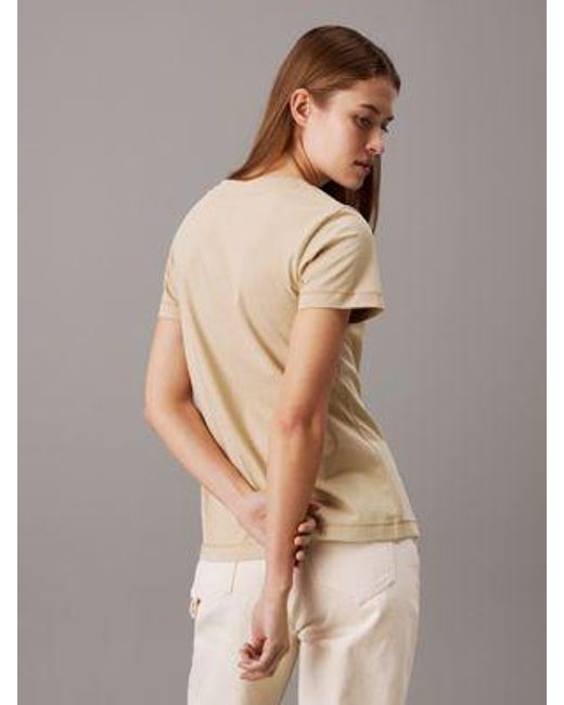 Calvin Klein Slim T-shirt Met Monogram in het Natural