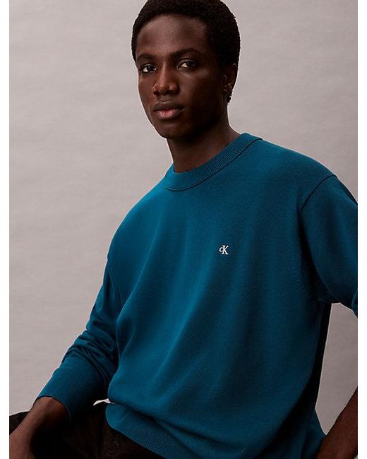 Calvin Klein Blue Relaxed Cotton Monogram Jumper for men