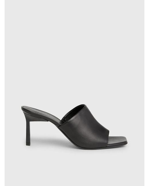 Calvin Klein Black Leather Stiletto Mule Sandals