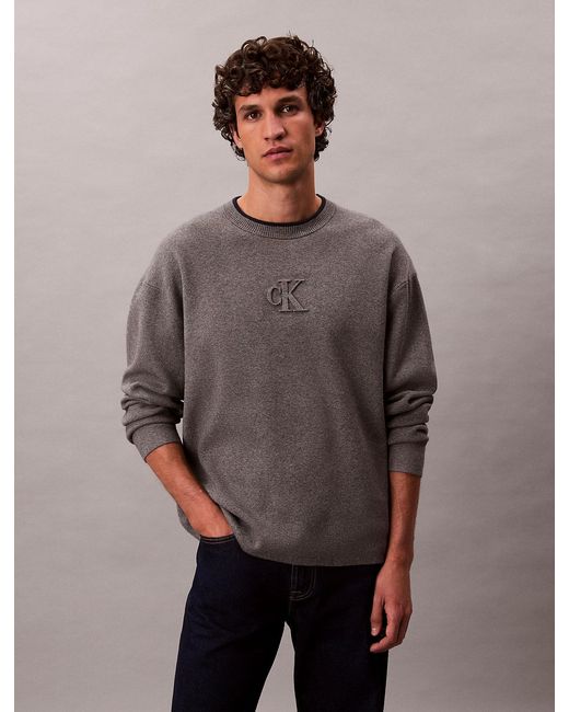 Calvin Klein Gray Embossed Monogram Logo Relaxed Jumper for men