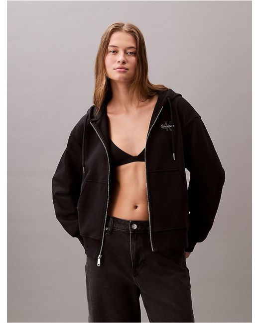 Calvin Klein Black Monogram Zip Up Hoodie