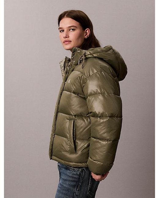 Calvin Klein Brown Jeans Shiny Hooded Puffer Jacket