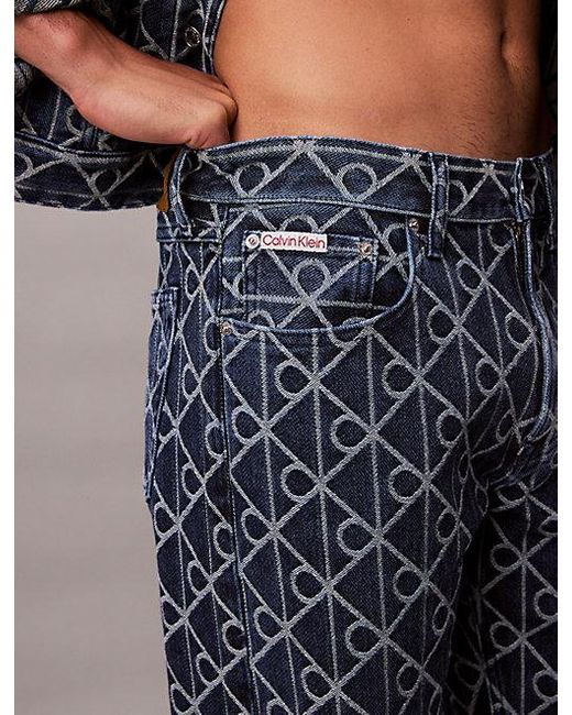 Calvin Klein 90's Straight Jeans Met All-Over Logo in het Blue voor heren