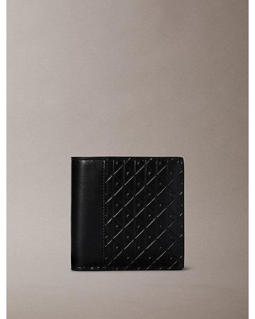 Calvin Klein Black Allover Emblem Logo Trifold Wallet With Coin Pouch for men