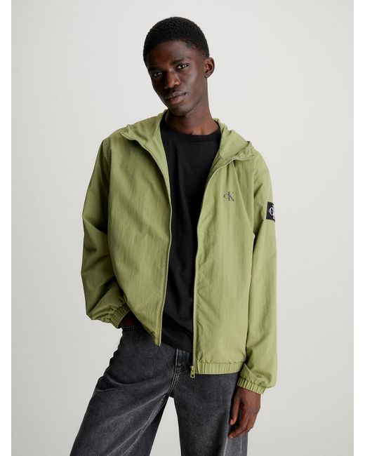 Calvin Klein Green Relaxed Hooded Nylon Windbreaker for men
