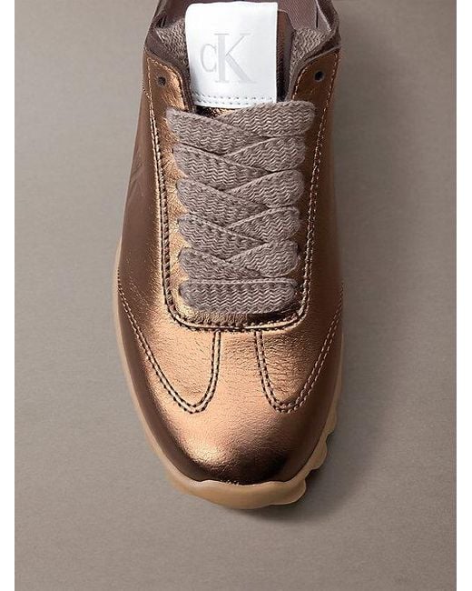 Calvin Klein Brown High Shine Low Profile Runner Trainers