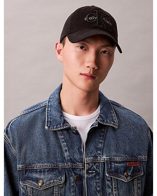 Calvin Klein Black Layered Monogram Logo Graphic Baseball Cap for men