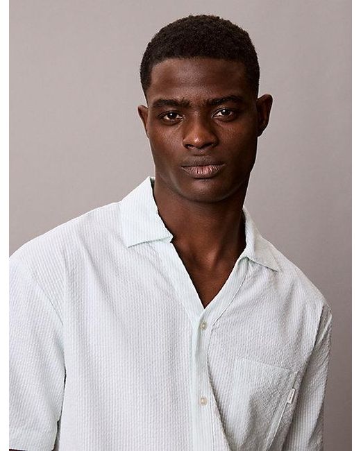 Calvin Klein White Cotton Seersucker Pyjama Top for men