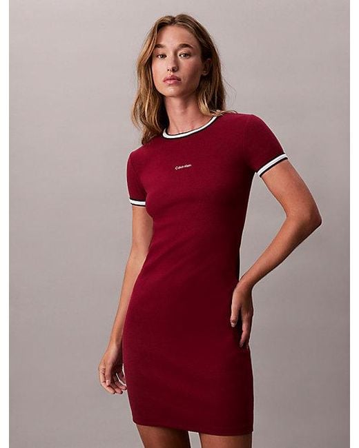 Calvin Klein Red Jeans Sporty Slim Ribbed T-Shirt Dress