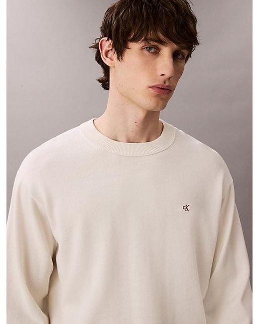 Calvin Klein Relaxed Monogram Trui Van Katoen in het Natural voor heren