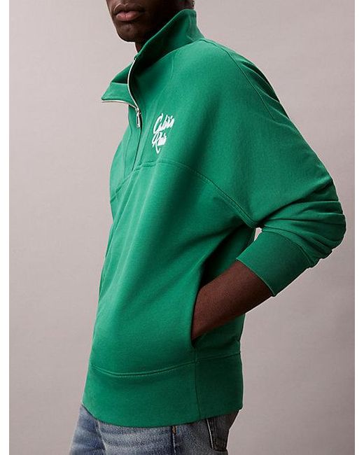 Calvin Klein Premium Fleece Relaxed Sweatshirt Met Kwart Ritssluiting in het Green voor heren