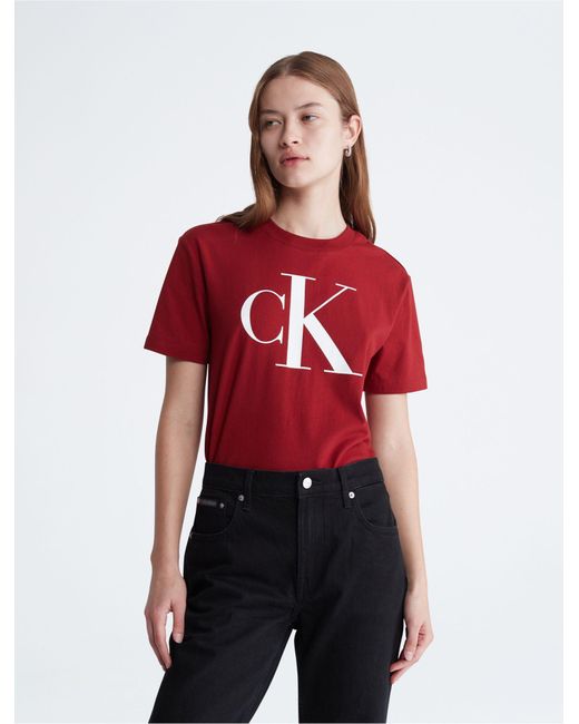 Calvin Klein Monogram Logo Crewneck T-shirt in Red