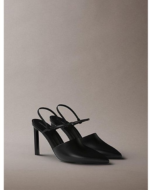 Calvin Klein Gray Leather Slingback Stiletto Pumps