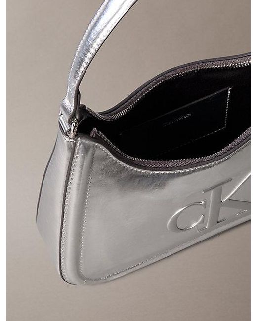 Calvin Klein Gray Bold Monogram Metallic Shoulder Bag