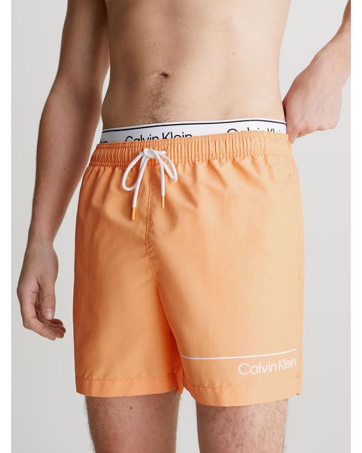 Calvin Klein Orange Double Waistband Swim Shorts for men