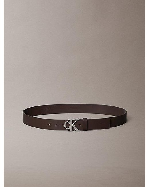 Calvin Klein Brown Leather Monogram Logo Belt for men