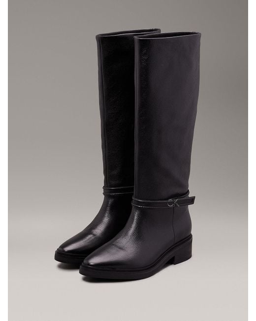 Calvin Klein Black Leather Heeled Knee Boots