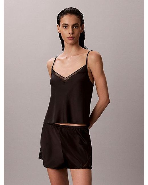 Calvin Klein Brown Satin And Lace Cami Pyjama Top