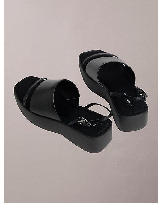 Calvin Klein Brown Amelia Leather Platform Sandals