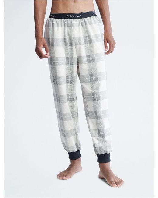 Calvin Klein Gray Modern Cotton Lounge Holiday Plaid Joggers for men