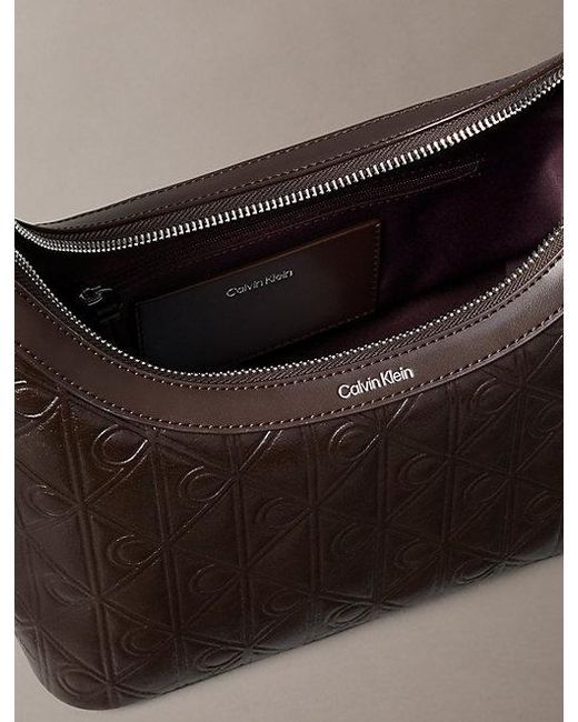 Calvin Klein Gray Debossed Allover Emblem Logo Small Shoulder Bag