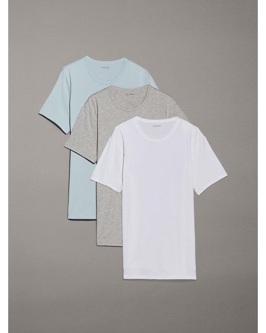Calvin Klein White Cotton Stretch Blend 3-Pack Crewneck Sleep T-Shirt for men