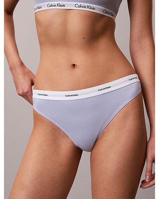 Calvin Klein Purple Thong Cotton Stretch Rib