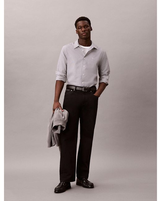 Calvin Klein White Yarn-Dyed Stripe Seersucker Shirt for men