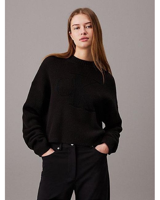Jersey de canalé de algodón con monograma Calvin Klein de color Black
