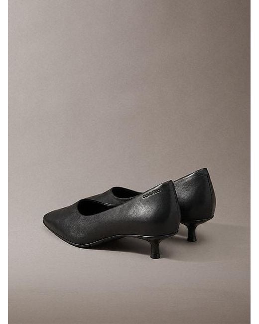 Calvin Klein Gray Leather Kitten Heel Pumps