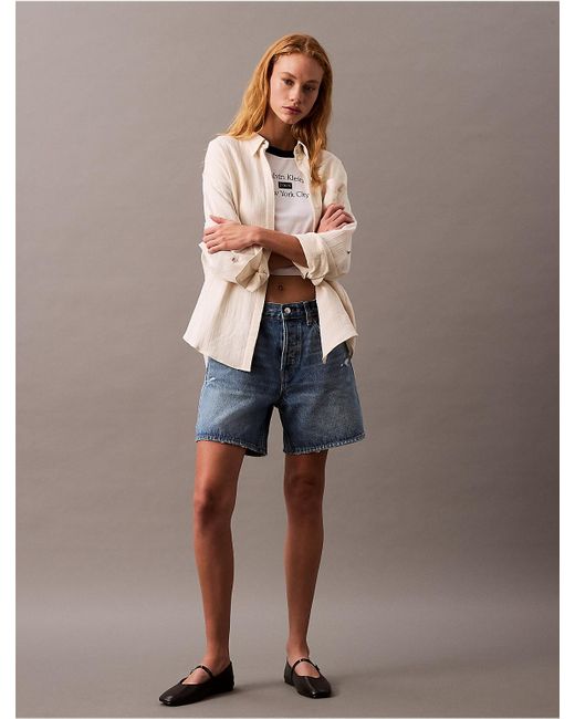 Calvin Klein Natural Calvin Klein Double Gauze Roll Tab Button-Down Shirt