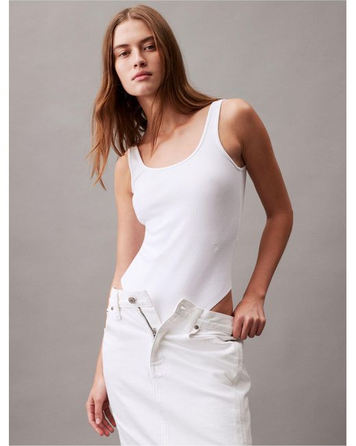 Calvin Klein White Cotton Contour Rib Bodysuit