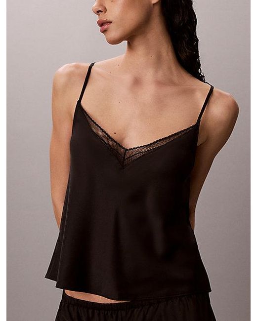Calvin Klein Brown Satin And Lace Cami Pyjama Top