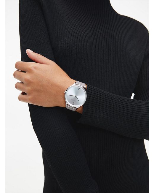 Calvin Klein Gray Minimalistic Dial Mesh Bracelet Watch
